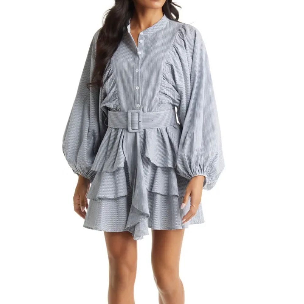 - 🎀 Nwot vici collection belted long sleeve ruffle dress XL